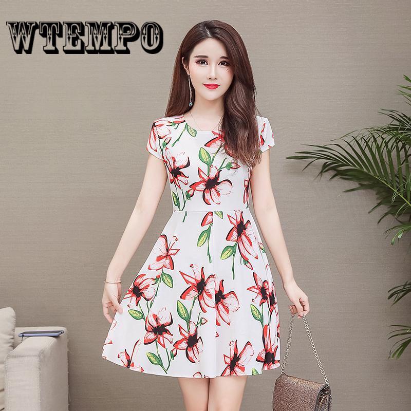 Summer Korean Chiffon Women Dress Elegant Ladies Vintage Short  Dress Boho Floral