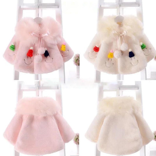 Baby Cloak Cloak Coat Baby Plus Velvet Thickening Style Outing Clothing Autumn and Winter Little Girl Fashion Top