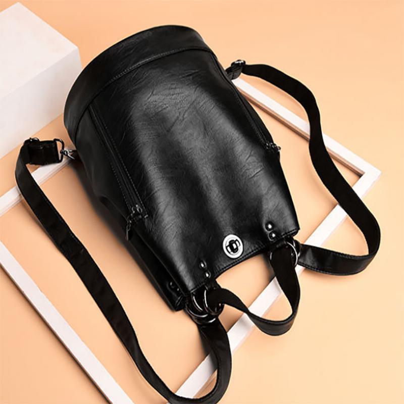 Durable Fashion Women Pu Leather Black Bagpack Female Rucksack Shoulder Bag