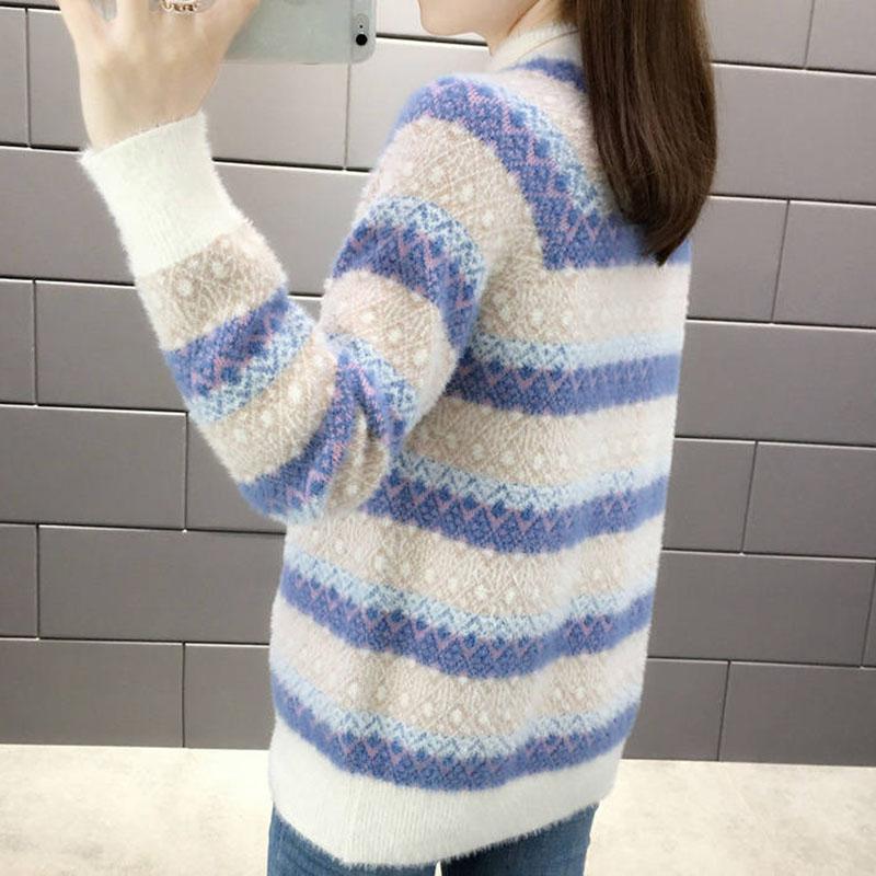 Autumn and Winter Mohair Loose Sweater Casual Jacquard Knitted Bottoming Shirt Thickened Pullover Women's Sweater