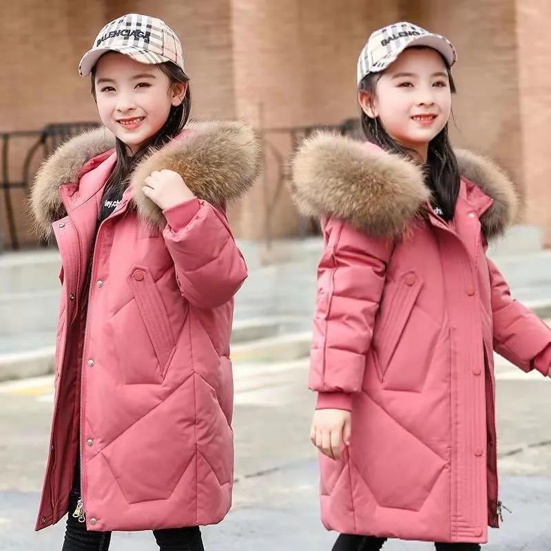 Girls' Down Jackets, Winter Jackets, Children's Clothing Jackets, 4-13 Years Old Thick Warm Clothes, Children's Fur Coats, Girls Cotton Parka Coats