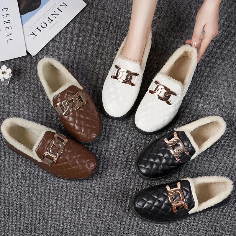 Winter Warm PU Waterproof Women's Cotton Shoes Plus Velvet Thick Snow Cotton Flat Non-slip Work Shoes