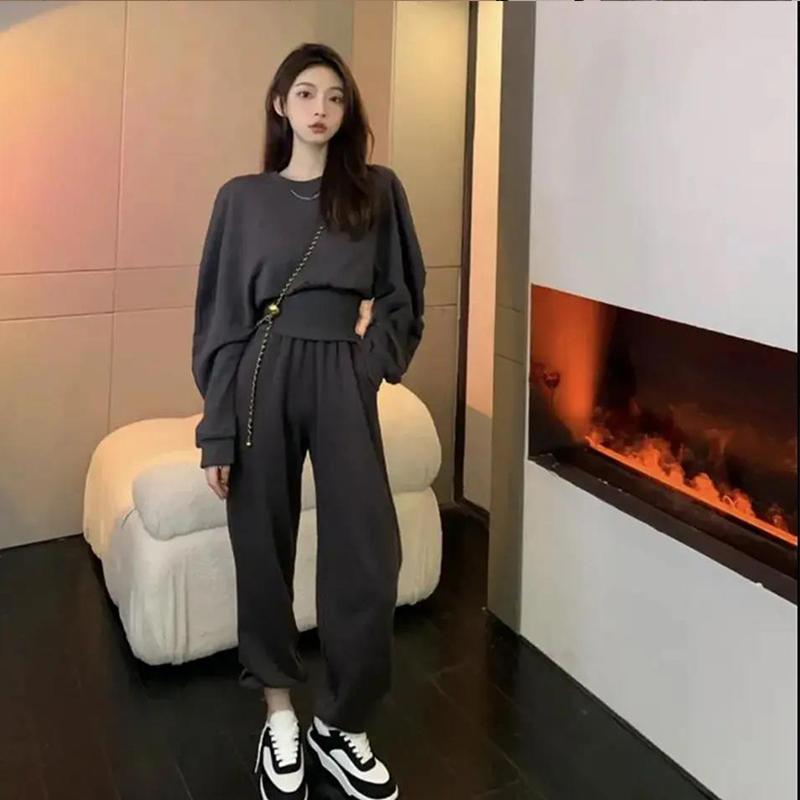 Women's Autumn Suits Loose All-match Thin Casual Sports Pullovers Long-sleeved Sweater Sweatpants Two-piece Sportswear Sweatshirt Sports Sets