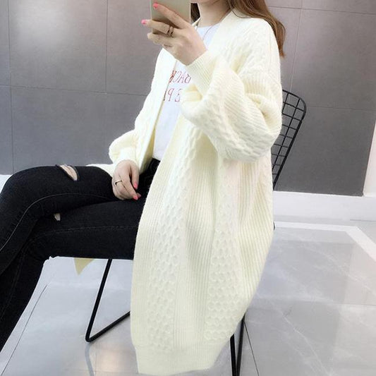 Spring and Autumn Fashion Cardigan Mid-length Knitted Coat Loose Long-sleeved Sweater All-match