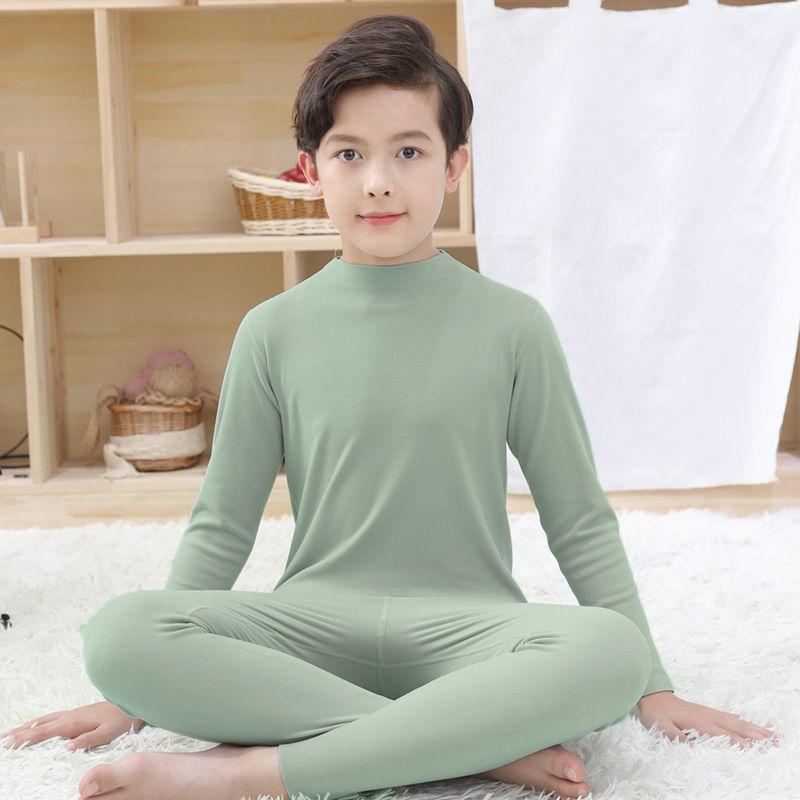 Children's Middle and Older Children's Self-heating Middle and Low Collar Seamless Thermal Underwear Set for Boys and Girls