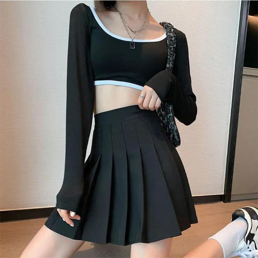 Autumn Winter Gray Pleated Skirt Women's Short Skirt Black High Waist Thin A Word Bag Hip Skirt