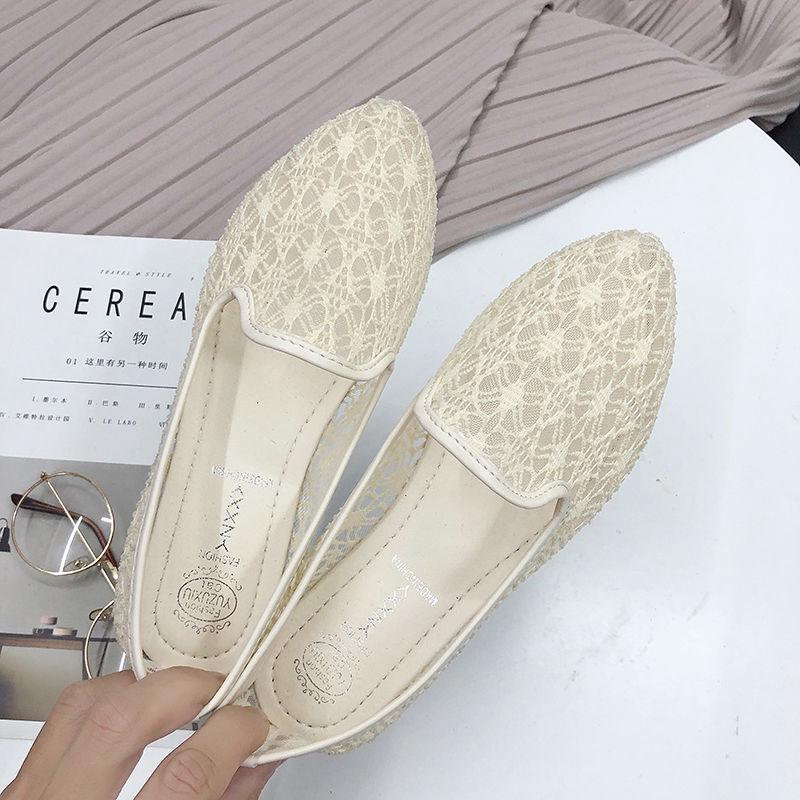 Summer Female Lightweight Flat Bottom Breathable Loafer Shoes Hollow Mesh Shallow Mouth Single Shoes