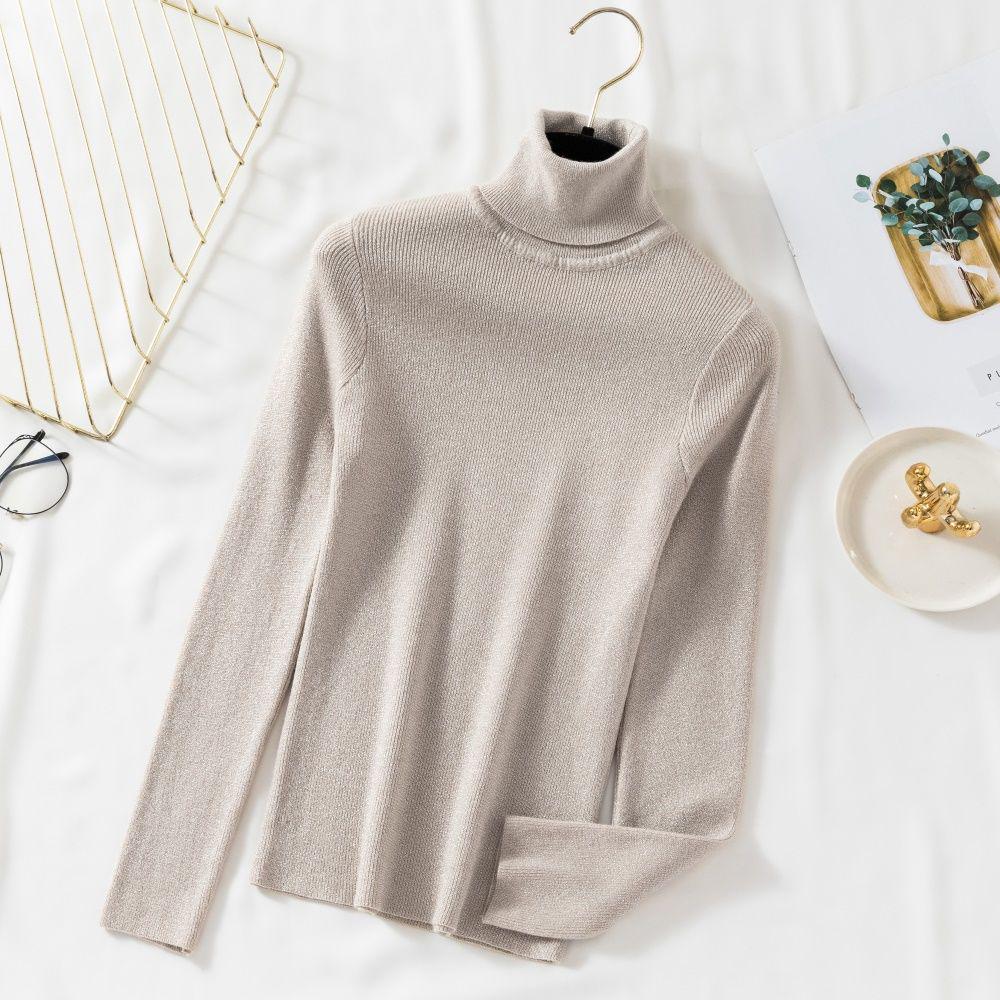 Shiny Lurex Winter Sweater Women Long Sleeve Pullover Basic Sweater Turtleneck Korean Knit Top Femme