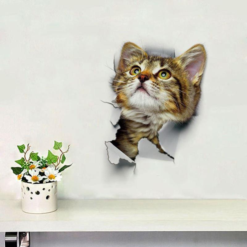 Lovely 3D Cat Wall Stickers Removable Durable WC Toilet Sticker Home Decoration Cartoon Animal Cute Window Bedroom Bathroom Kitchen Accessories