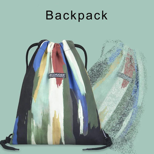 Colorful Casual Unisex Multi-layer Canvas Backpack Travel Drawstring Closure Large-capacity Sports Waterproof