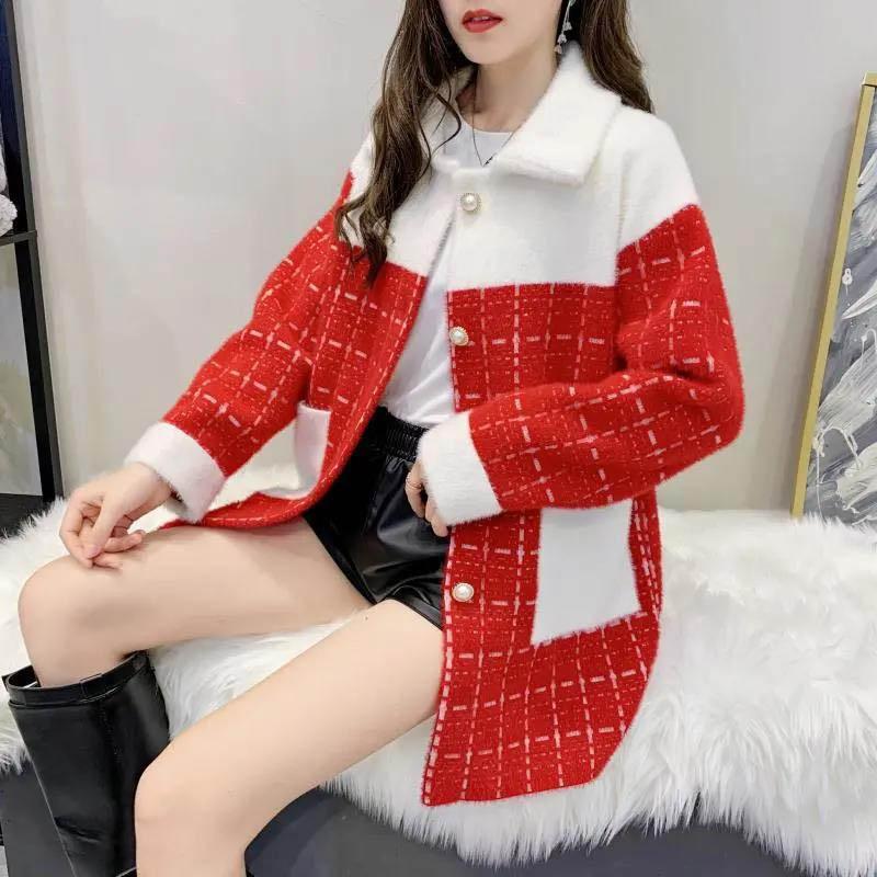 Student Spring and Autumn Woolen Coat with Mink Fleece