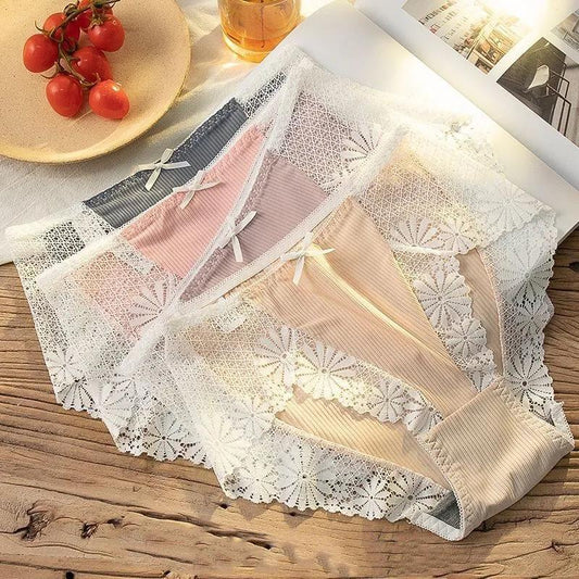 100kg Fat Mm High Waist Sexy Lace Underwear 2-piece Large Size Ice Silk Lingerie Thin Antibacterial Graphene Crotch Underwear