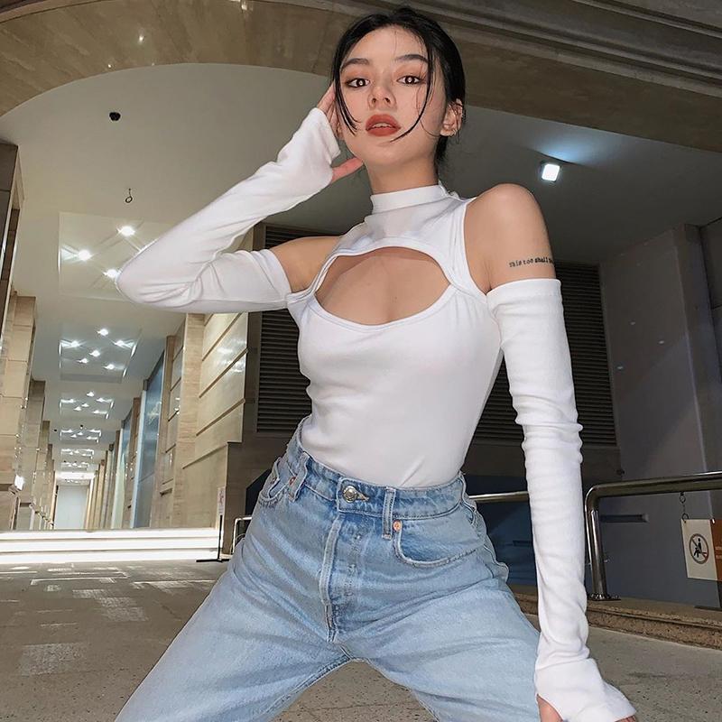 Black Hollow Out Sexy Harajuku Bodysuit Womens Off Shoulder Streetwear Party Club Body Jumpers White Rompers Ladies Skinny Top