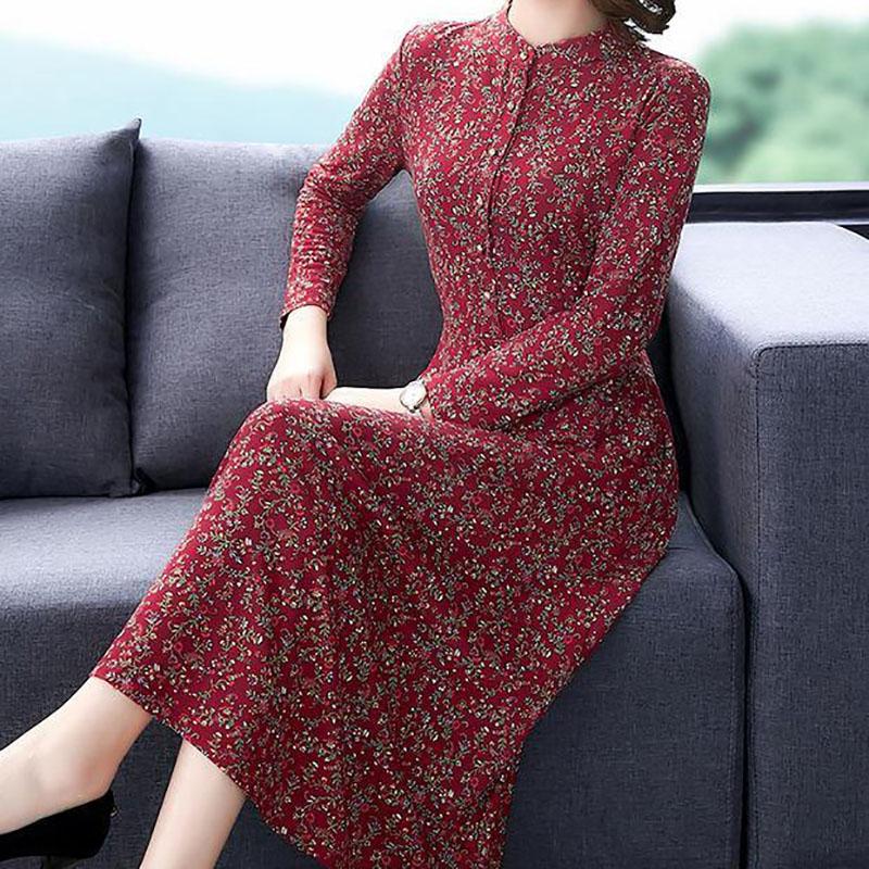 High-end Western Style Long-sleeved Dress Spring Autumn and Winter Middle-aged Women's Temperament Long Skirt