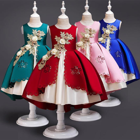 Embroidered Silk Princess Dress for Baby Girl Flower Elegant Girl Dress Party Kids Dress Clothes