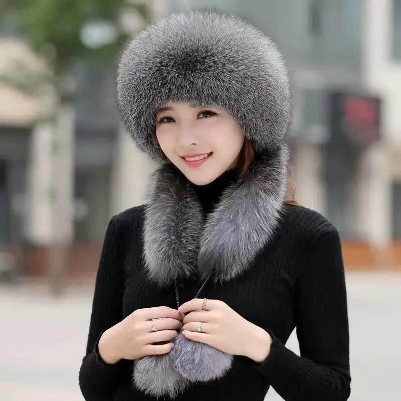 Hat Women Winter Faux Fur Fox Fur Hat Thick Warm Russian Snow Cap