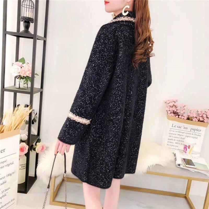 Autumn and Winter Models of Mink Fleece Knitted Jacket Mid-length Navy Collar Coat Coat Trendy Jacket Women