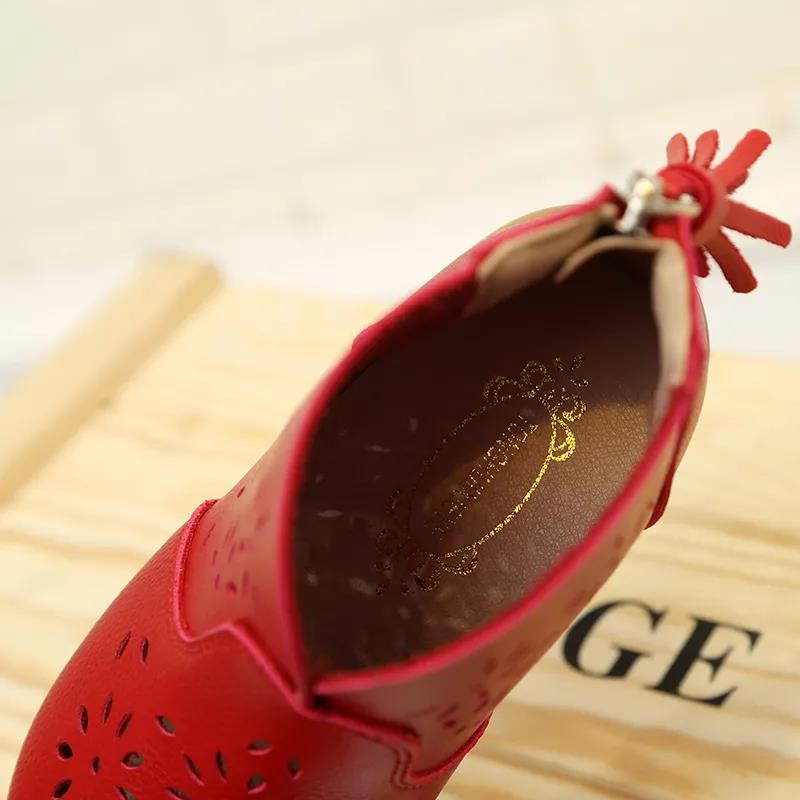 Girls Shoes Girls Spring Summer Soft Sole Low Heel Princess Shoes Solid Color Anti-slip Hollow Out Medium Top Shoes