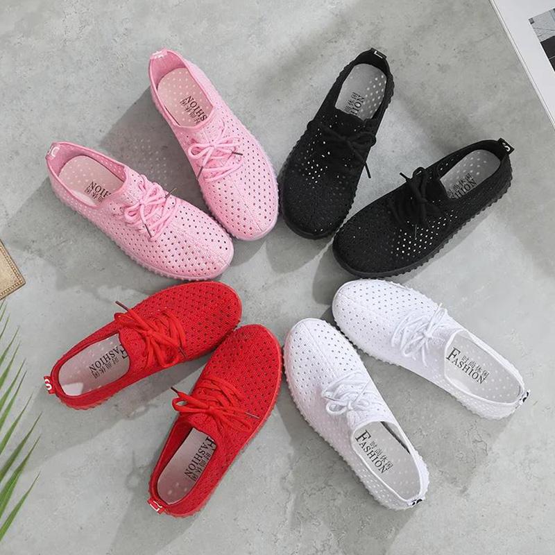 Summer Net Shoes Women's Hollow Breathable One-step Flat Bottom Pregnant Women Shoes Non-slip Breathable Fashion Sports Shoes