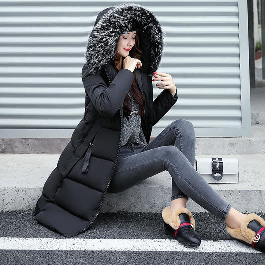 Winter Coats Women Down Jackets Long Solid Color Coat Female Jacket Thick Warm Outerwear Woman Parkas Clothes Zip Fur Collar Hooded Coats