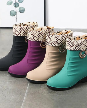 Anti-slip and Waterproof Women's Adult Rain Boots Plush Warm Rain Boots Korean Version of Waterproof Shoes Women Mid-tube Boots