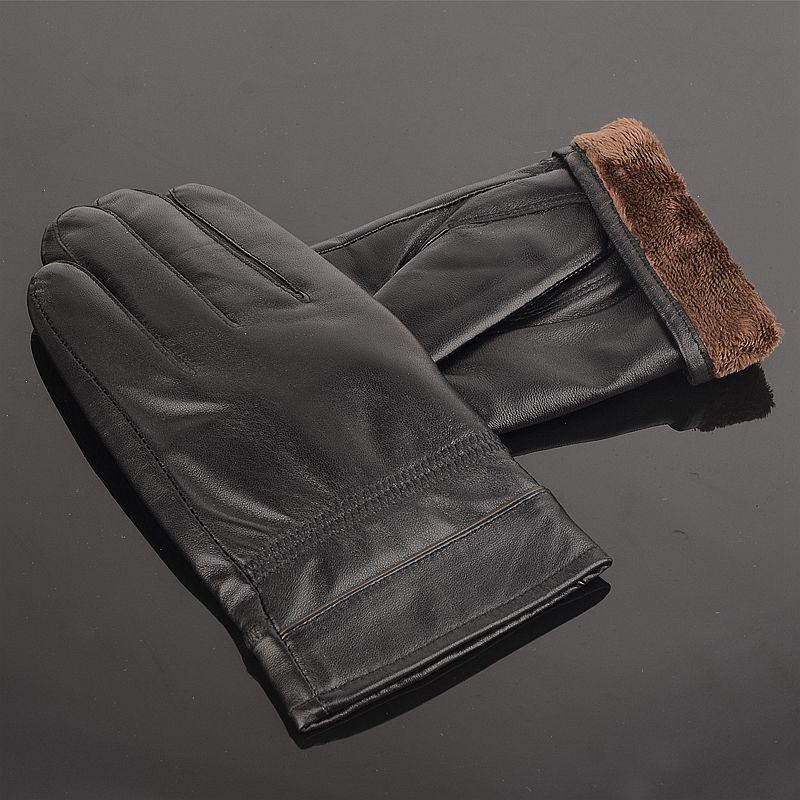 Leather gloves Thick gloves Man fashion gloves Plush Cotton gloves Windproof gloves Winter Warm