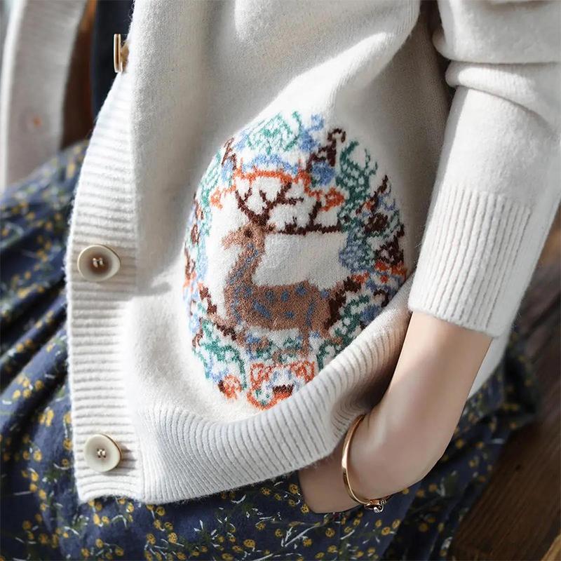 Autumn Winter Women Cardigan Warm Knitted Sweater Jacket Pocket Embroidery Fashion Knit Cardigans Coat Lady Loose Sweaters