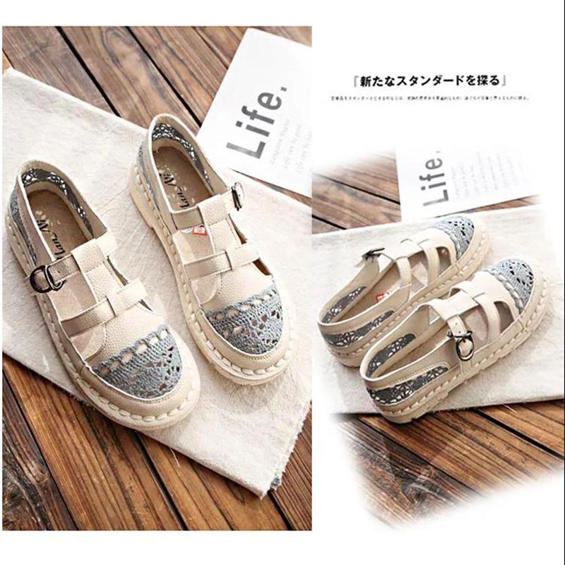 Ladies Casual Flat-bottomed Loafers Ladies Knitted Rattan Hollow Casual Shoes Hollow Comfortable and Breathable Toe Cap Roman Sandals Women