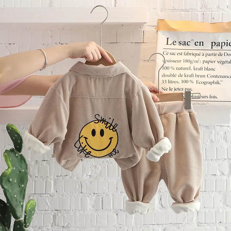 Spring and autumn thick suits cold and windproof cute self-cultivation all-match two-piece baby children's clothing Western embroidery two-piece set