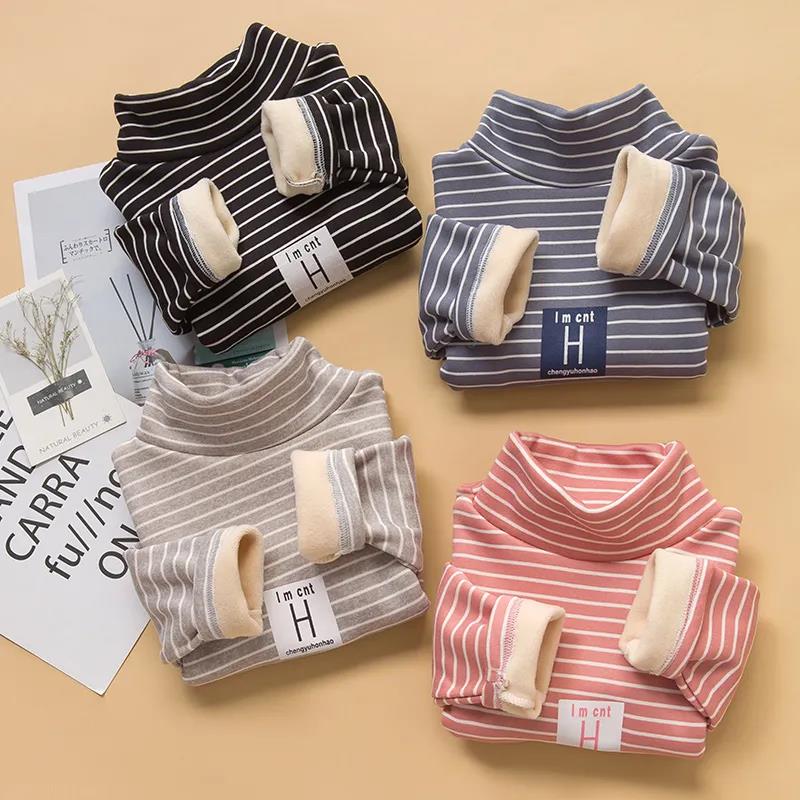 Children's Baby Autumn and Winter Tops Boys and Girls Plus Velvet Padded High-neck Long-sleeved T-shirts Children's Warm Bottoming Shirt