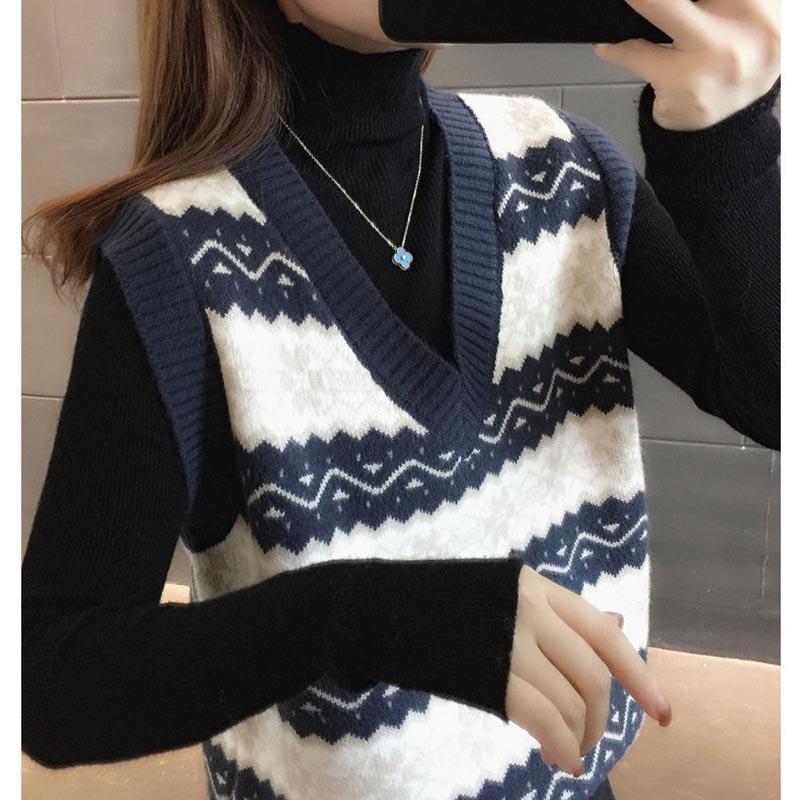 Ladies Knitted Vest Autumn and Winter Western Style Trendy Outerwear Sweater