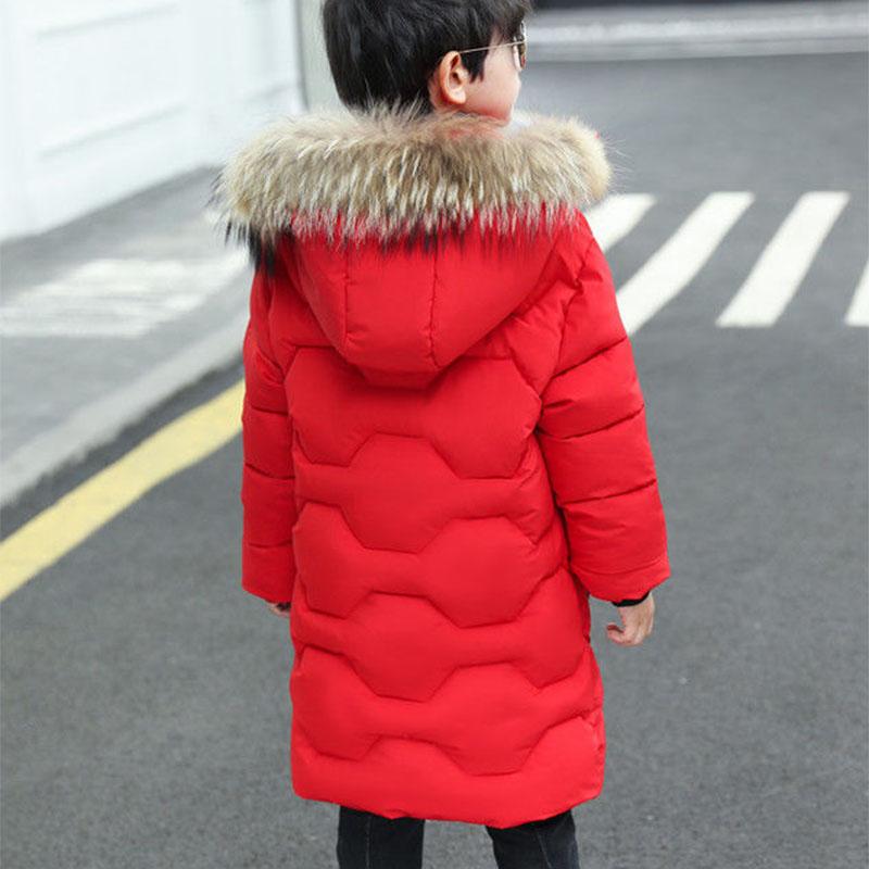 Boys Winter Jacket New Cotton-padded Clothes Big Boys Handsome Clothes Mid-length Velvet Thick Warm Jacket