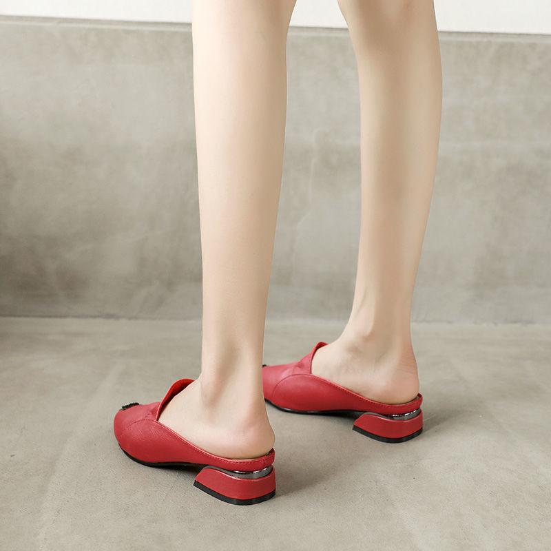 Soft Leather Slippers Summer Wear Fashion Ladies Toe Cap Sandals Red Women Leather Shoes