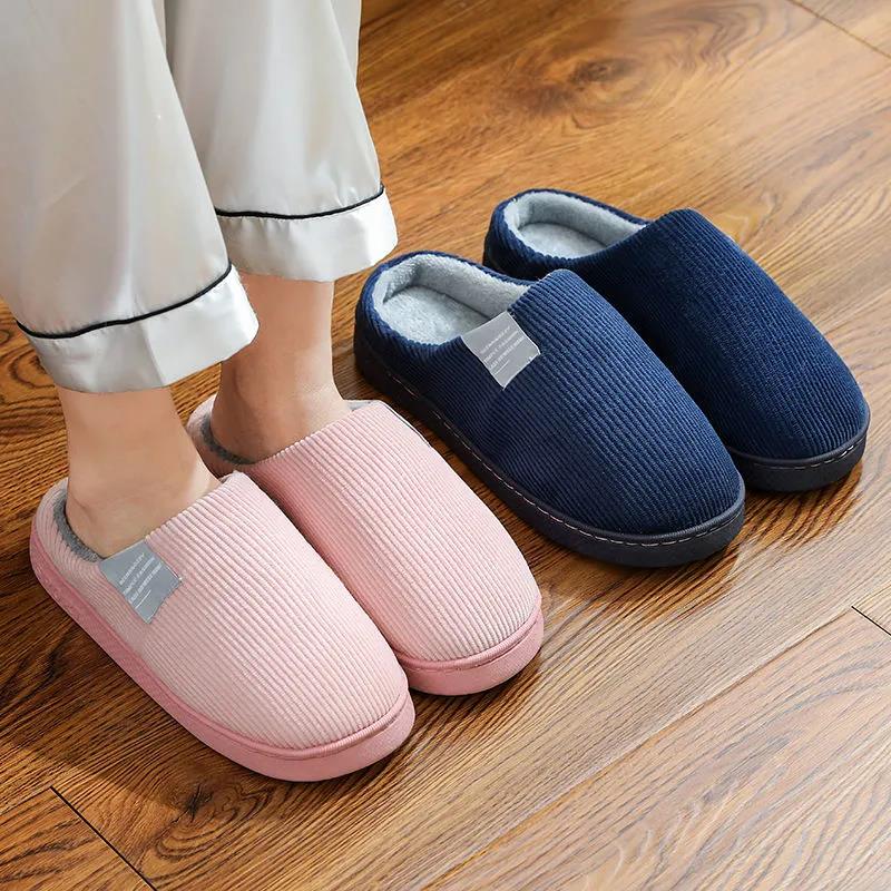 Women Autumn and Winter Cotton Slippers Indoor Non-slip Soft Bottom Warmth Month Shoes Simple Plush Half-pack with Floor Mop