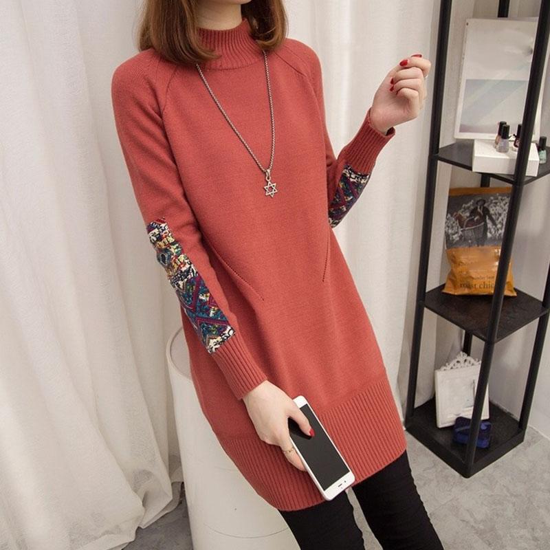 Autumn and Winter Long Sweater Pullover Loose Bottoming Shirt Half High Neck Knitted Casual Dress