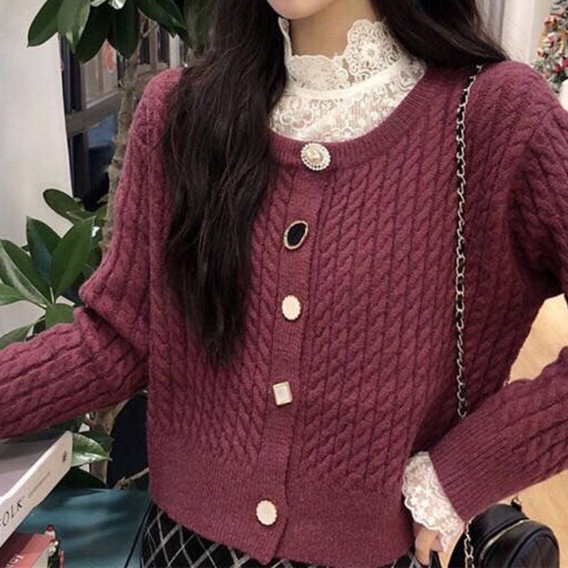 Personalized High-waist Knitted Cardigan Autumn and Winter Casual Solid Color Sweater