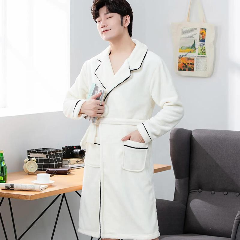 Suit Collar Men Pajamas Winter Thickening To Keep Warm Home Clothes Absorbent Robe Coat Bathrobe Long