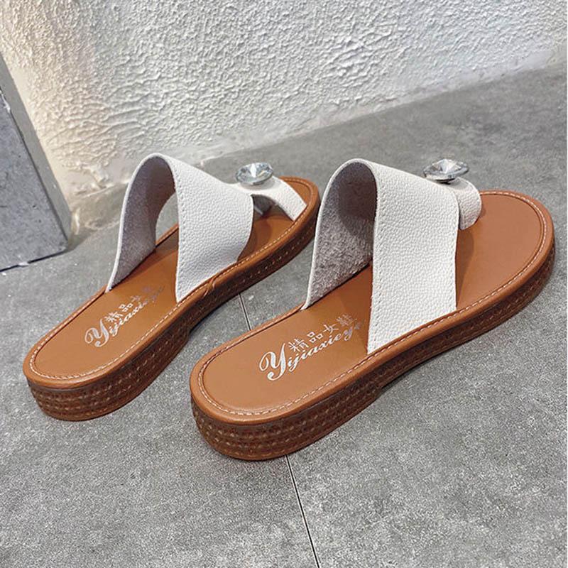 Plus Size 35-40 Summer Women PU Slippers Outdoor Flat Bohemian Beach Wear-resistant Non-slip Office Lady Waterproof Diamond Sandals