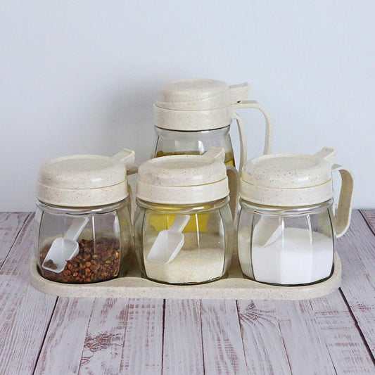 Glass Seasoning Jar Combination Set Household Oil Pot Soy Sauce Bottle Vinegar Bottle Sesame Oil Bottle Salt Shaker Kitchen Supplies