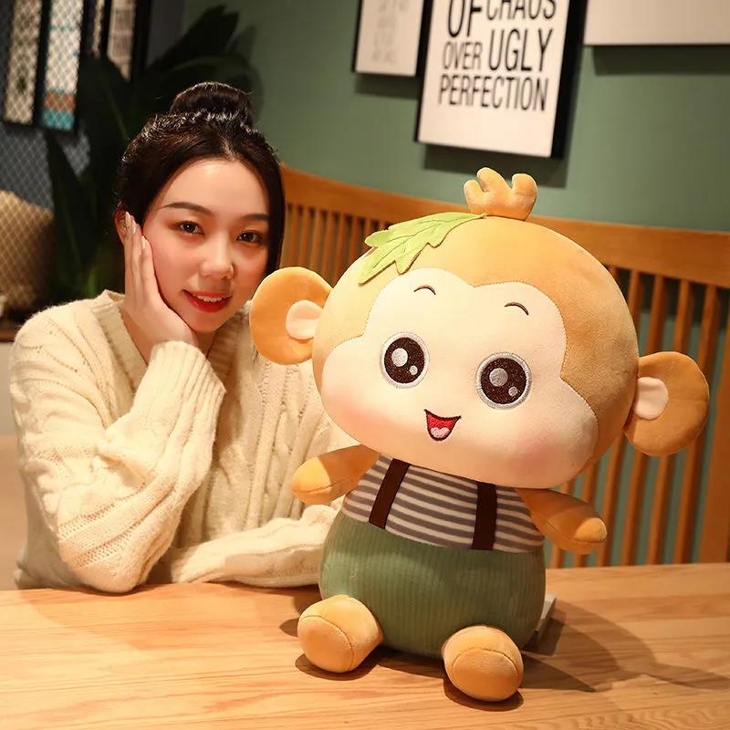 Children's Plush Toys Cute Strap Pants Striped Clothes Little Monkey Lovely Plush Doll Sleeping Pillow Children's Birthday Present