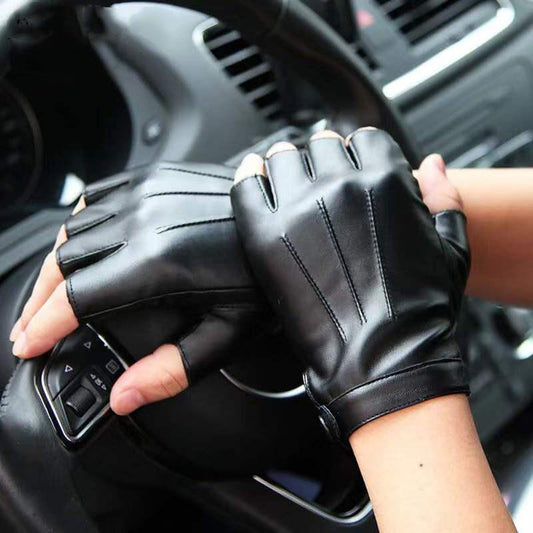 Women's Leather Half-finger Gloves Outdoor Driving Riding Fingerless Fitness Sports Gloves Biking Mittens Wear-resistant Gloves