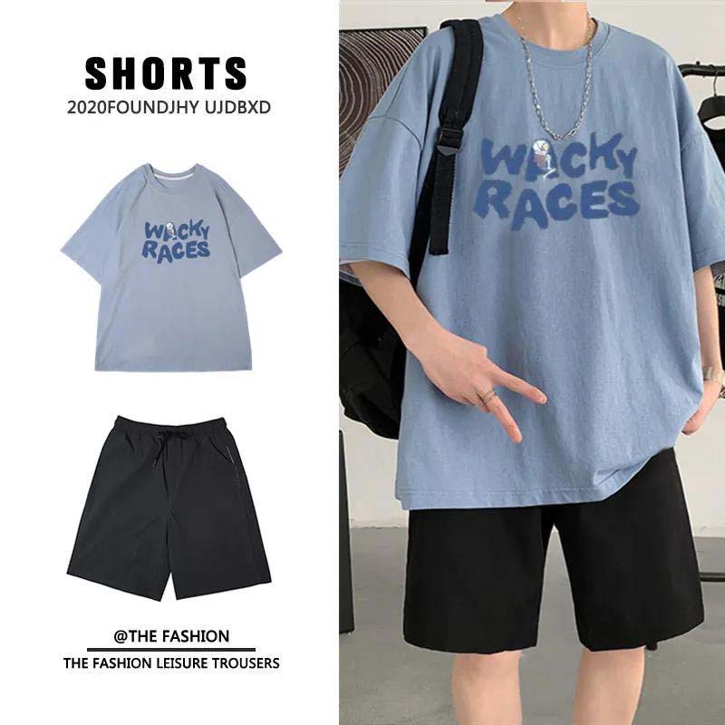 Summer Suit Men's Cotton Casual Sports Short-sleeved T-shirt Sports Shorts Two-piece Suit