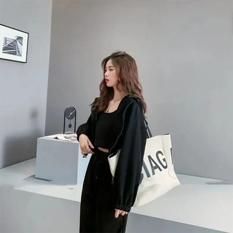 3PCS Sports Suit Women's Casual Sweater + Vest + Loose Trousers High-end Fried Street Three-piece Women's Fitness Sports Suit