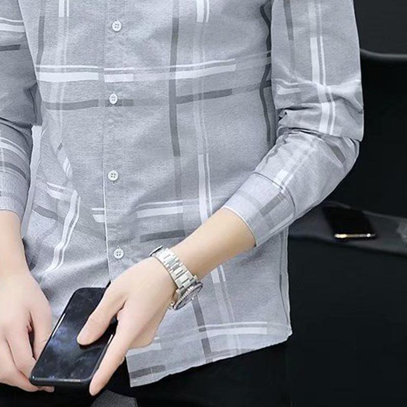 Shirt Men's Long-sleeved 2021 Spring and Autumn New Youth Trend Casual Men's Striped Shirt Men's Shirt Bottoming Shirt