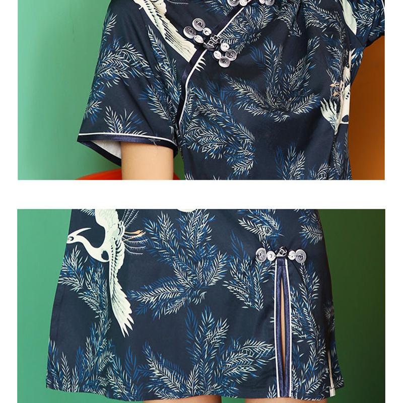 Retro Chinese Style Disc Buckle Old Shanghai Crane Pattern Slim Slimming Split Split Young Improved Cheongsam Dress