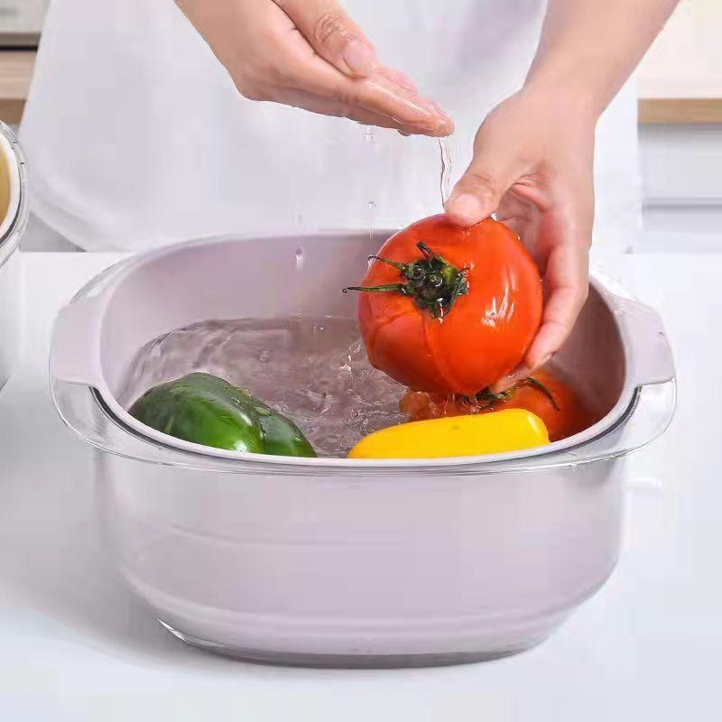 Double Layer Drain Basket Kitchen Multi-function Sink Drain Basket Fruit Blue Basket Fruit Plate Drain Rack Basket Kitchen Organizer