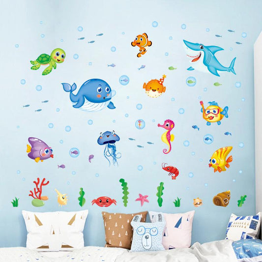 Cartoon joyful fish underwater world three generations of removable decorative wall stickers