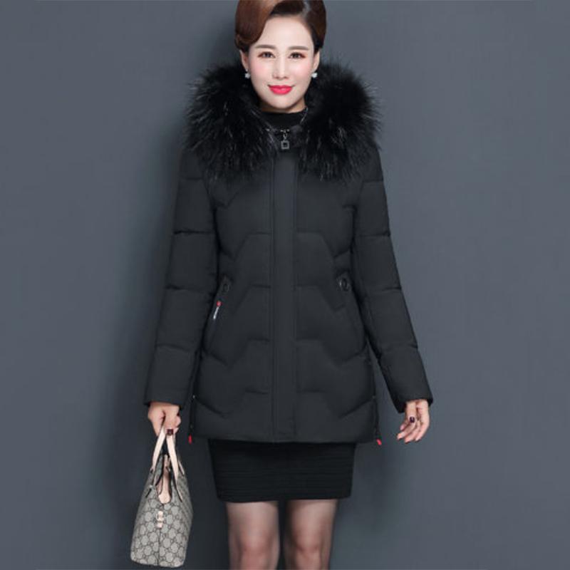 Women's Mid-length Down Jacket Winter Korean Loose Cotton Clothes Casual Hooded Padded Jacket Quilted Jacket