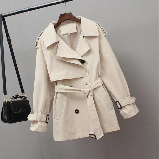 Windbreaker Women's Spring and Autumn Loose and Western Style Waist and Slim Mid-length Hooded Raincoat Jacket