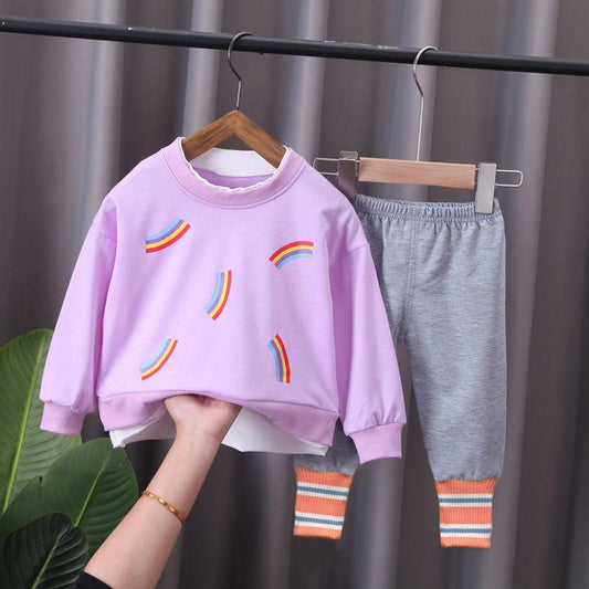 2021 Baby Girl Spring Children's Clothing 0-4 Years Old Two-piece Cartoon Cute Long-sleeved Suit Autumn Trousers